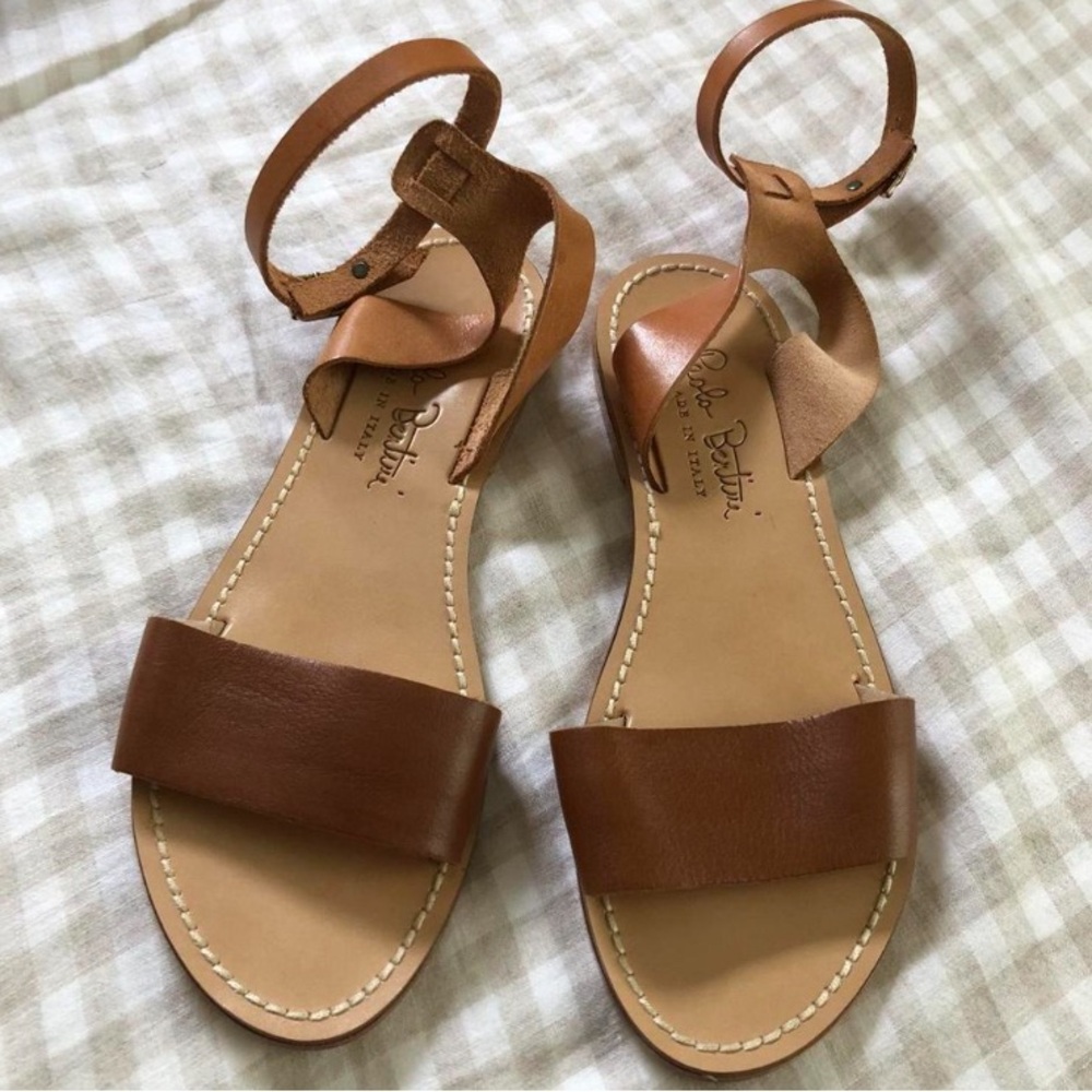 Paolo Bentini flat ankle strap sandals.